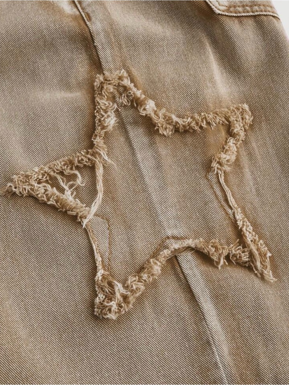 Wide Leg Star Baggy Denim Jeans in Tan Cotton Blend Brown New Boutique - Picture 4 of 5
